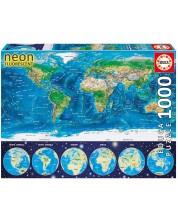 Πάζλ Neon Educa 1000 κομμάτια - Παγκόσμιος χάρτης