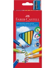 Τριγωνικά έγχρωμα jumbo μολύβια Faber-Castell - 10 χρωμάτων, με ξύστρα