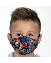 Παιδική μάσκα ασφαλείας - Graffiti, διπλής στρώσης, με μεταλλική στοίβα, 6-12 ετών