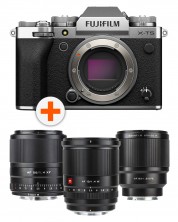 Φωτογραφική μηχανή  Fujifilm X-T5, Silver + Φακός Viltrox - AF, 13mm, f/1.4, για  Fuji X-mount + Φακός Viltrox - 56mm, f/1.4 XF για  Fujifilm X, μαύρο + Φακός Viltrox - AF 85mm, F1.8, II XF, FUJIFILM X