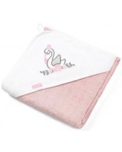 Πετσέτα μπαμπού με κουκούλα   Babyono, 85 х 85 cm,ροζ με κύκνο -1