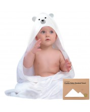 Βρεφική πετσέτα με κουκούλα KeaBabies - Από οργανικό μπαμπού, 89 x 89 cm, λευκή αρκούδα -1