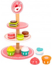 Σετ παιχνιδιού Tooky Toy - ξύλινα cupcakes και γλυκά σε δίσκο