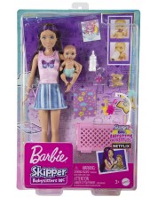 Σετ παιχνιδιών Barbie Skipper- Μπάρμπι μπέιμπι σίτερ με μωβ μπλούζα πεταλούδα -1