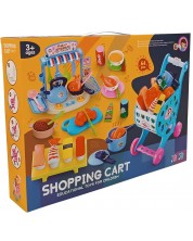 Σετ παιχνιδιού Raya Toys - Καλάθι αγορών με κουζίνα,64 τεμάχια , μπλε -1