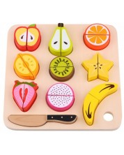 Σετ παιχνιδιών Tooky Toy - Ξύλινα φρούτα για κοπή με δίσκο -1