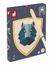 Σετ παιχνιδιού Janod - Ξύλινο σπαθί και ασπίδα, λύκος