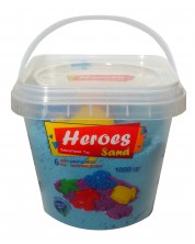 Κινητική άμμος σε κουβαδάκι Heroes - Μπλε χρώμα με 6 φιγούρες, 1000 γρ -1