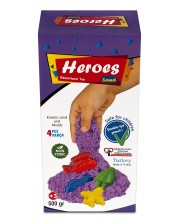 Κινητική άμμος σε κουτί Heroes - Μωβ χρώμα, με 4 φιγούρες