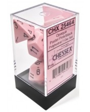 Σετ ζάρια Chessex Opaque Pastel - Pink/black Polyhedral, 7 τεμάχια