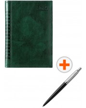 Σετ ημερολόγιο - σημειωματάριο Мадера - Πράσινο με στυλό Parker Royal Jotter Originals Black