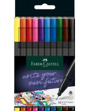 Σετ μαρκαδόρων ψιλής γραφής Faber-Castell - 10 τεμάχια, 0.4 mm -1