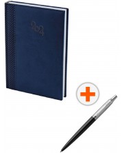 Σετ ημερολόγιο - σημειωματάριο Spree - Σκούρο μπλε με στυλό Parker Royal Jotter Originals, μαύρο