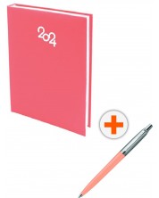 Σετ ημερολόγιο - σημειωματάριο Spree Pastel - Κόκκινο, με στυλό Parker Royal Jotter Originals Glam Rock, ροζ -1