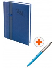 Σετ ημερολόγιο - σημειωματάριο Spree Denim - Μπλε, με στυλό Parker Royal Jotter Originals, μπλε