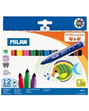 Σετ μαρκαδόροι Milan - Maxi Super Washable, 12 χρώματα -1