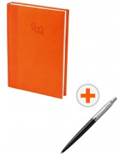 Σετ ημερολόγιο - σημειωματάριο Spree - Πορτοκαλί με στυλό Parker Royal Jotter Originals, μαύρο  -1