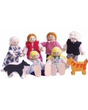 Σετ ξύλινες κούκλες Bigjigs - Οικογένεια με κατοικίδια