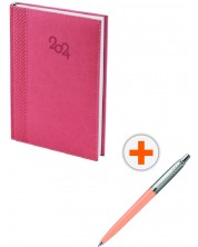 Σετ ημερολόγιο - σημειωματάριο Spree - Ροζ,  με στυλό  Parker Royal Jotter Originals Glam Rock, ροζ -1
