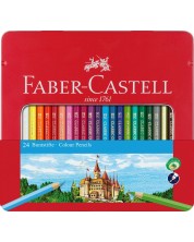 Σετ χρωματιστά μολύβια Faber-Castell Castle - 24 τεμάχια, μεταλλικό κουτί