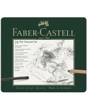Σετ κάρβουνα  Faber-Castell Pitt Charcoal -24 τεμάχια, μεταλλικό κουτί