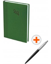 Σετ ημερολόγιο - σημειωματάριο Spree - Σκούρο πράσινο, με στυλό Parker Royal Jotter Originals 80s, μαύρο