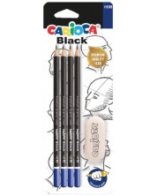 Σετ μολύβια Carioca - Μαύρο, 4 τεμάχια, HB, γόμα -1