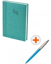 Σετ ημερολόγιο - σημειωματάριο Spree - Τιρκουάζ, με στυλό Parker Royal Jotter Originals, μπλε  -1
