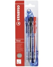 Σετ στυλό Stabilo Liner – F,  3 τεμάχια, κόκκινο, μπλε και μαύρο