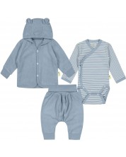 Σετ Bio Baby - Φούτερ, παντελόνι και κορμάκι, 68 cm, 4-6 μηνών, μπλε -1