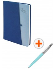 Σετ ημερολόγιο - σημειωματάριο Spree Canberra - Μπλε,  με στυλό Parker Royal Jotter Originals Glam Rock, γαλάζιο
