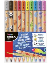 Σετ χρωματιστά μολύβια Kidea - Jumbo Safari, 10 χρώματα
