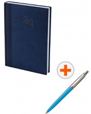 Σετ ημερολόγιο - σημειωματάριο Spree - Σκούρο μπλε, με στυλό Parker Royal Jotter Originals, μπλε -1