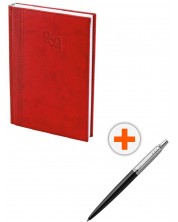 Σετ ημερολόγιο - σημειωματάριο Spree- Κόκκινο με στυλό Parker Royal Jotter Originals, μαύρο -1