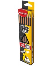 Σετ μολύβια με γόμα Maped Black'Peps - HB, 12 τεμάχια