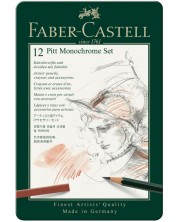 Σετ μολύβια Faber-Castell Pitt  Monochrome - 12 τεμαχίων, σε μεταλλικό κουτί