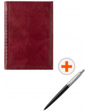 Σετ ημερολόγιο - σημειωματάριο Μαδέρα - Κόκκινο με στυλό Parker Royal Jotter Originals Black