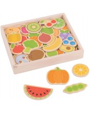 Σετ ξύλινων μαγνητών Bigjigs - Φρούτα και λαχανικά σε κουτί -1