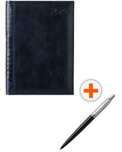 Σετ ημερολόγιο - σημειωματάριο Μαδέρα -  Μπλε με στυλό Parker Royal Jotter Originals Black -1