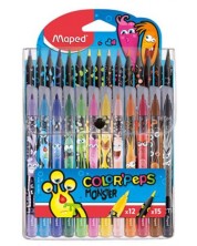 Σετ  Maped Color Peps - Monster, 12 μαρκαδόροι + 15 μολύβια -1
