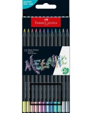 Σετ μολύβια Faber-Castell Black Edition - Metallic, 12 χρώματα