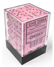 Σετ ζάρια Chessex Opaque Pastel - Pink/black, 36 τεμάχια