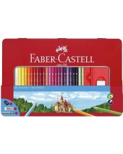 Σετ χρωματιστά μολύβια  Faber-Castell Castel - 48 χρώματα, μεταλλικό κουτί
