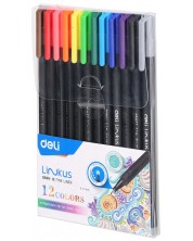 Σετ πένες Deli Linkus - EQ900-12, 12 χρώματα, 0.45 mm