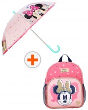 Σετ νηπιαγωγείου Vadobag Minnie Mouse - Σακίδιο πλάτης με διχτυωτές τσέπες και ομπρέλα,, Little Precious