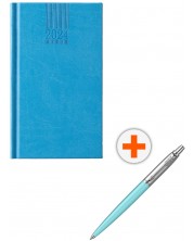 Σετ σημειωματάριου τσέπης Polo - Γαλάζιο, με στυλό Parker Royal Jotter Originals Glam Rock, γαλάζιο -1