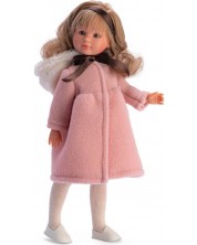 Κούκλα Asi Dolls - Σίλια, με μάλλινο ροζ παλτό με κουκούλα, 30 εκ -1