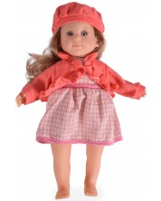 Κούκλα Moni - Με ροζ φόρεμα, γιλέκο και καπέλο, 46 εκ