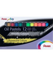 Παστέλ λαδιού Pentel Arts - 12 μεταλλικά και φθορίζοντα χρώματα