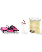 Μεταλλικό παιχνίδι Siku - Ροζ αμαξάκι, με ταινία και οδική πινακίδα